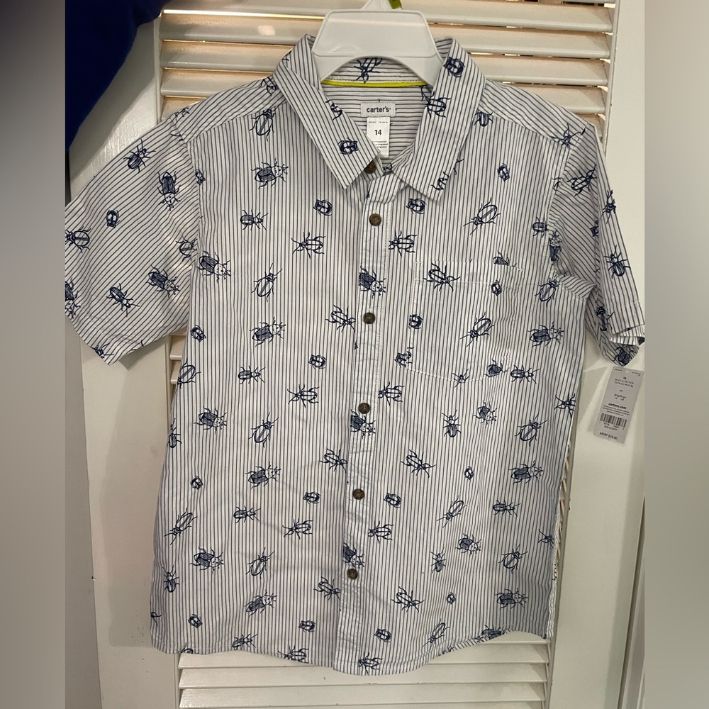 Carters boys BUG button down shirt NWT, size 14